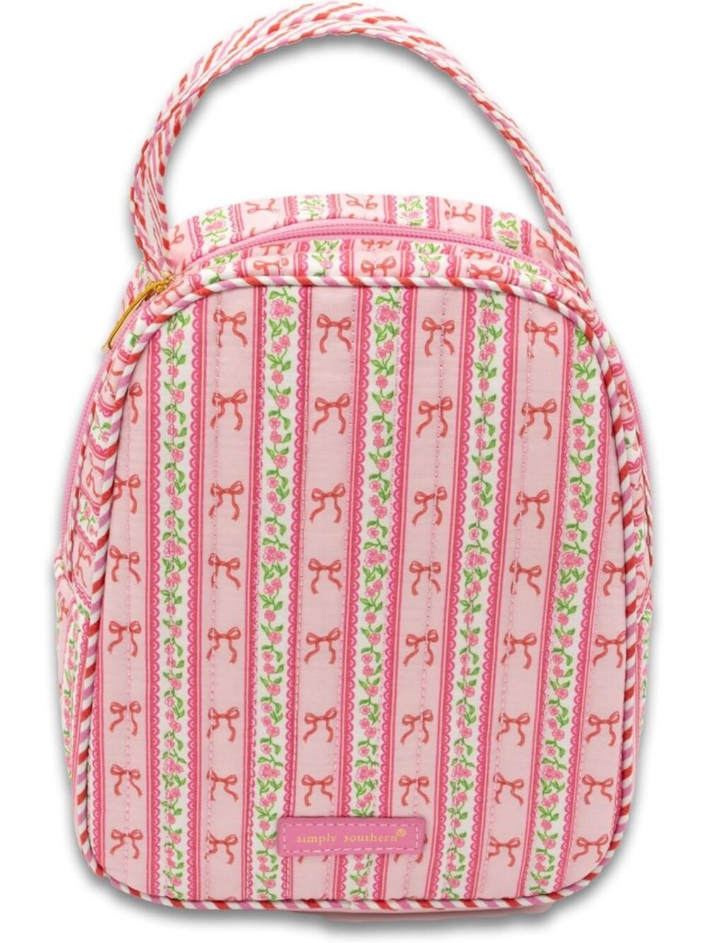 Blush Stripe Quilted Lunch Bag with Handles - Stylish, Insulated, Perfect for